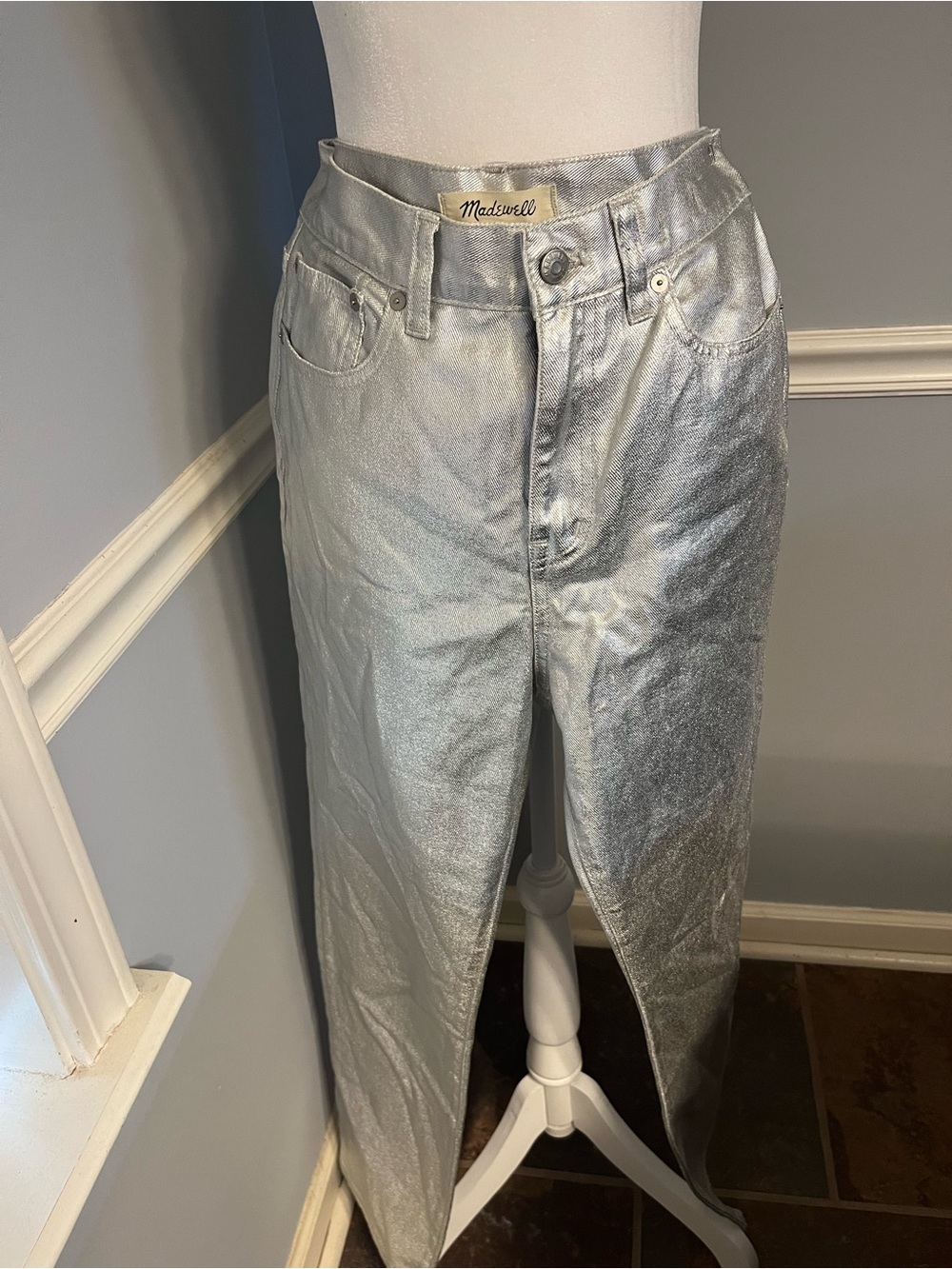 Madewell Silver Metallic Straight-Leg Jeans